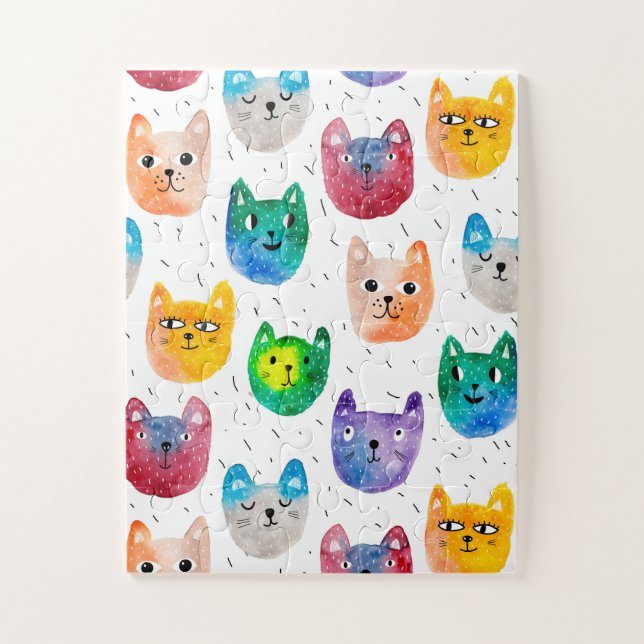 Watercolor cats and friends jigsaw puzzle (Vertical)