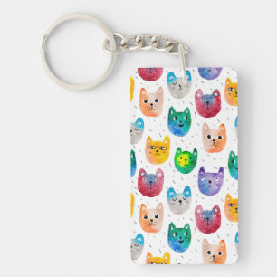 Watercolor cats and friends keychain