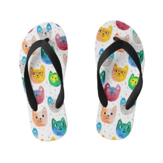 Watercolor cats and friends kid's flip flops