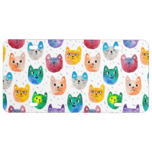 Watercolor cats and friends license plate