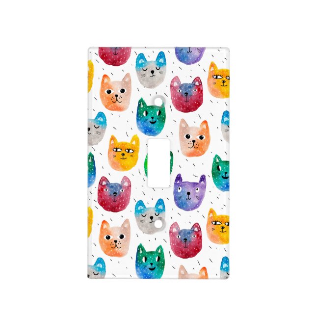 Watercolor cats and friends light switch cover (Front)