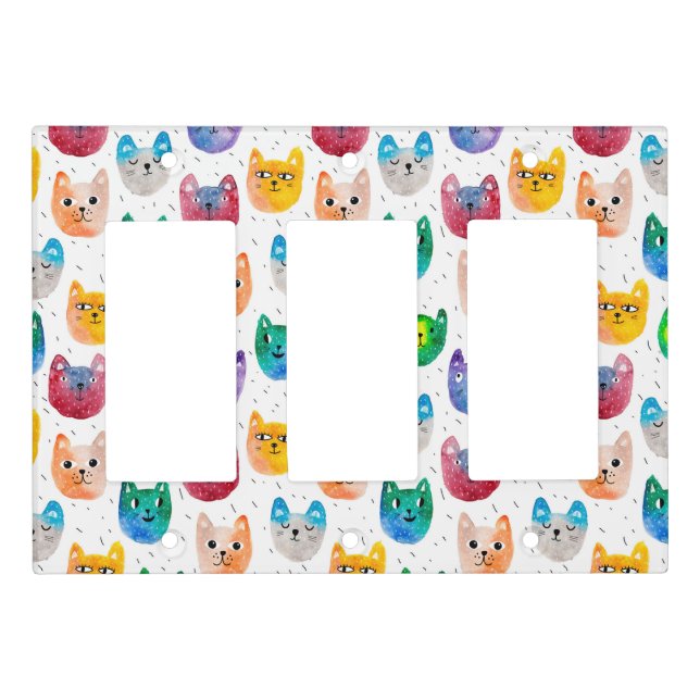 Watercolor cats and friends light switch cover (Front)