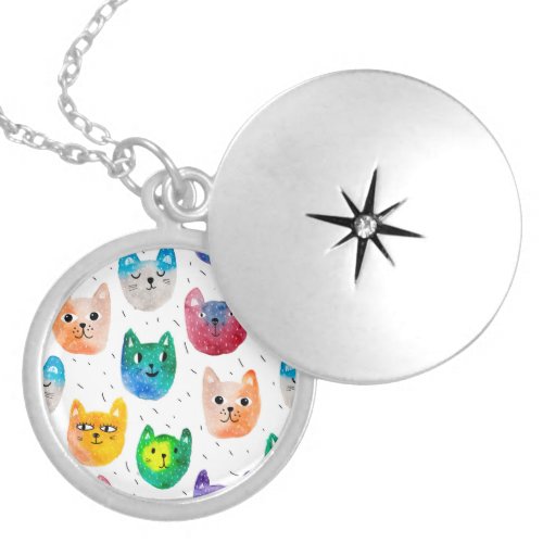 Watercolor cats and friends locket necklace