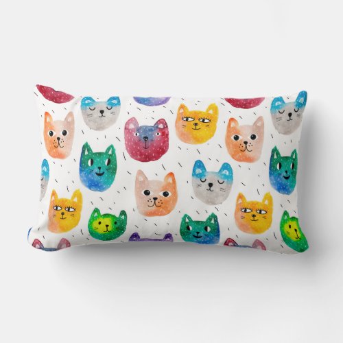 Watercolor cats and friends lumbar pillow