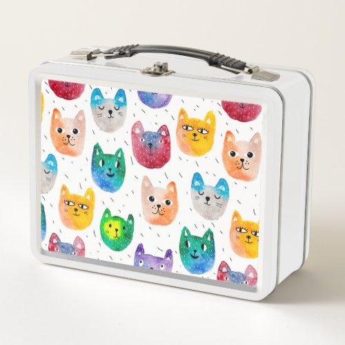 Watercolor cats and friends metal lunch box