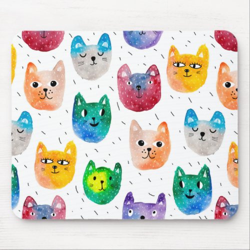 Watercolor cats and friends mouse pad