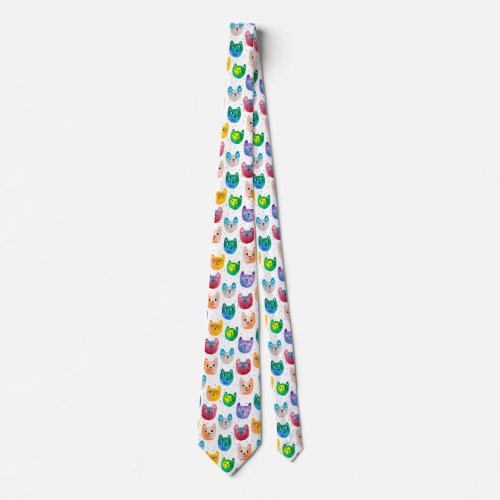 Watercolor cats and friends neck tie