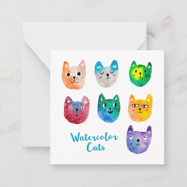 Watercolor cats and friends note card (Front)