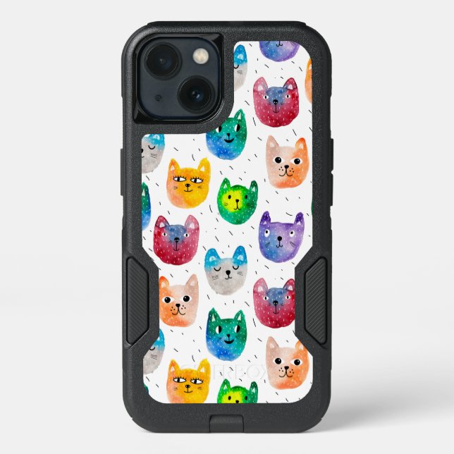 Watercolor cats and friends otterbox iPhone case (Back)