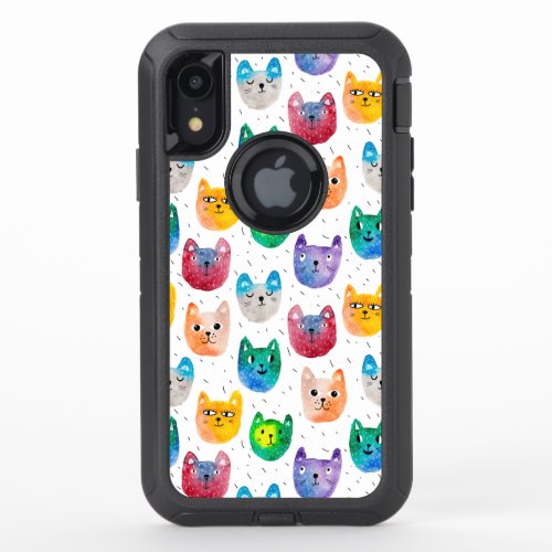 Watercolor cats and friends OtterBox defender iPhone XR case