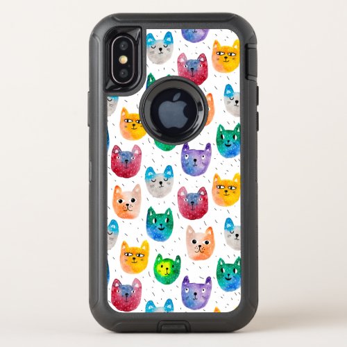 Watercolor cats and friends OtterBox defender iPhone x case