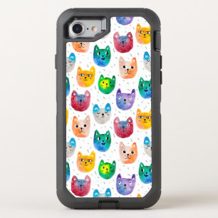 Watercolor cats and friends OtterBox defender iPhone SE/8/7 case