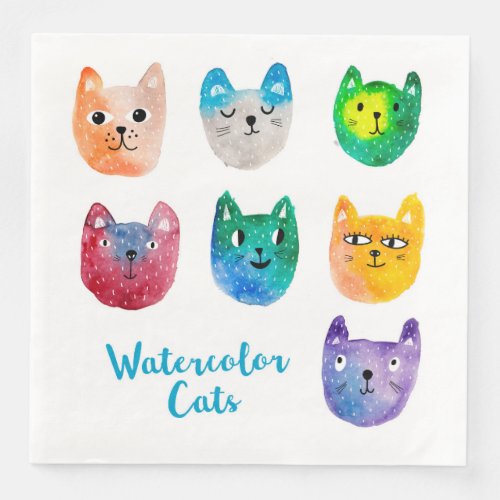 Watercolor cats and friends paper dinner napkins