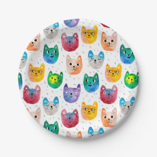 Watercolor cats and friends paper plates