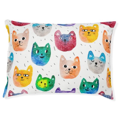 Watercolor cats and friends pet bed