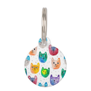 Watercolor cats and friends pet ID tag