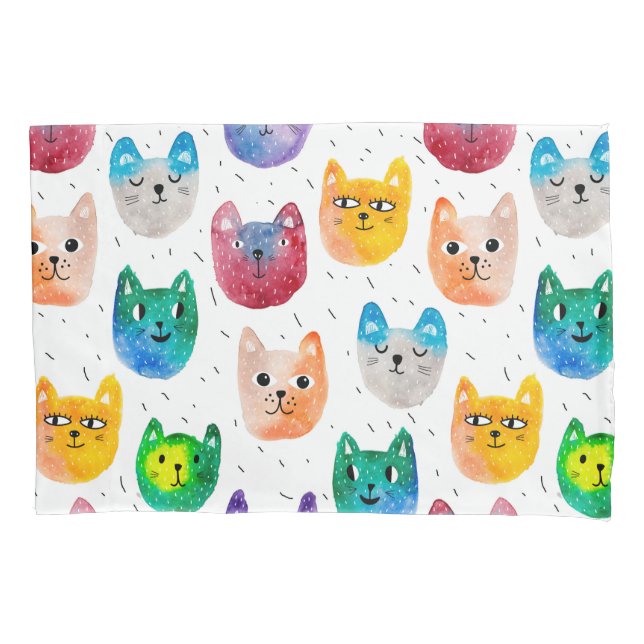 Watercolor cats and friends pillow case (Front)