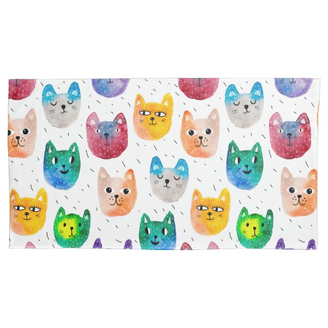 Watercolor cats and friends pillow case (Front)