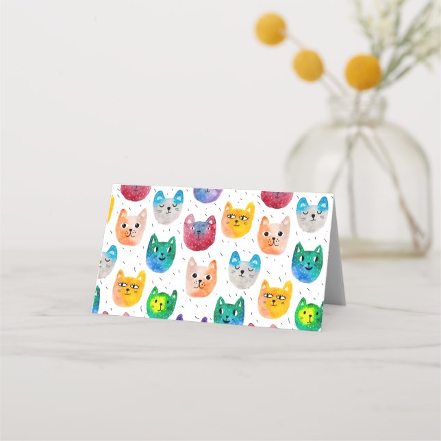Watercolor cats and friends place card (Front)