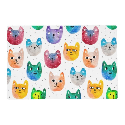 Watercolor cats and friends placemat