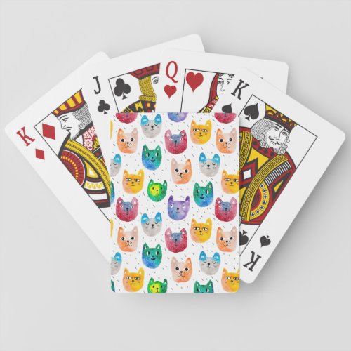 Watercolor cats and friends playing cards