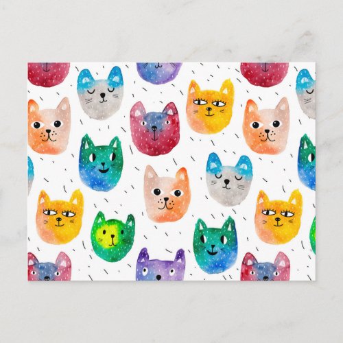 Watercolor cats and friends postcard