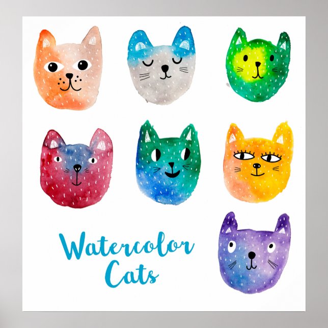 Watercolor cats and friends poster (Front)