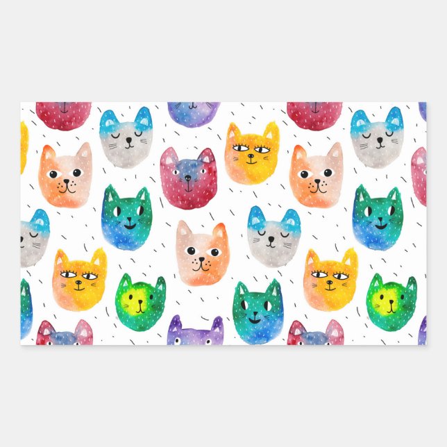 Watercolor cats and friends rectangular sticker (Front)