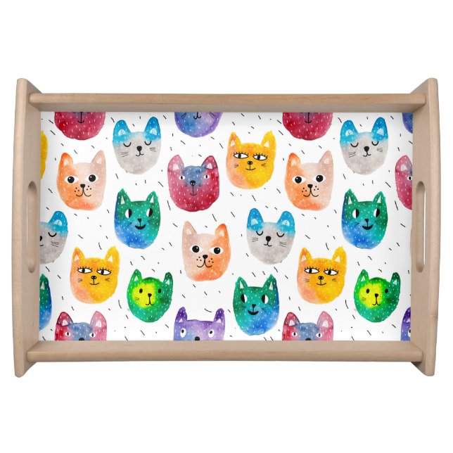 Watercolor cats and friends serving tray (Front)