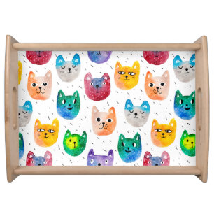 Watercolor cats and friends serving tray