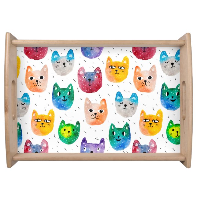 Watercolor cats and friends serving tray (Front)