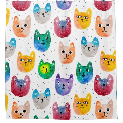Watercolor cats and friends shower curtain