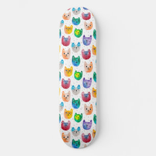 Watercolor cats and friends skateboard