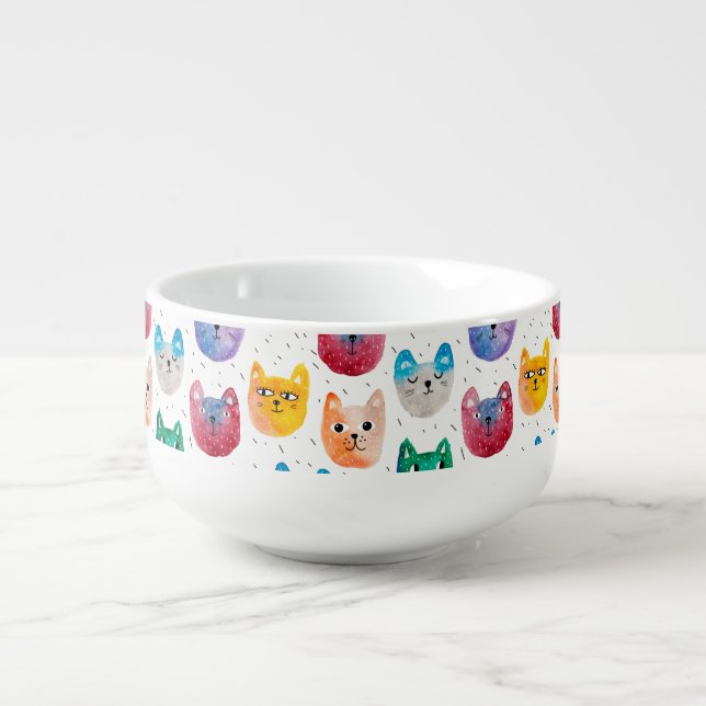 Watercolor cats and friends soup mug (Front)