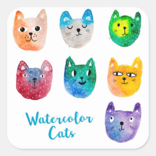 Watercolor cats and friends square sticker