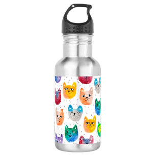 Watercolor cats and friends stainless steel water bottle
