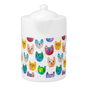 Watercolor cats and friends teapot
