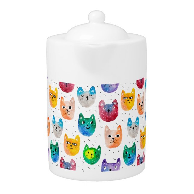 Watercolor cats and friends teapot (Front)