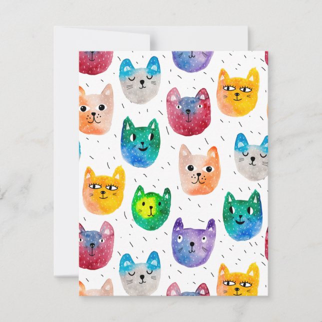 Watercolor cats and friends thank you card (Front)