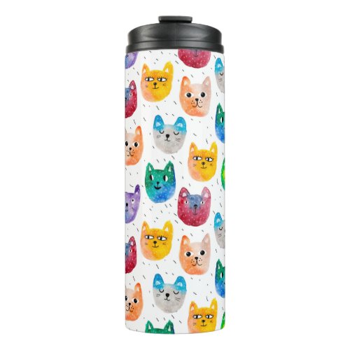 Watercolor cats and friends thermal tumbler