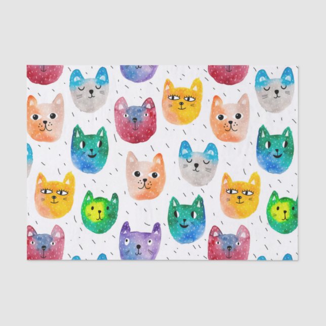 Watercolor cats and friends tissue paper (Front)