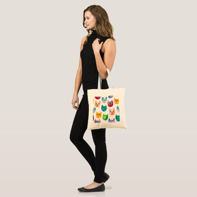 Watercolor cats and friends tote bag (Front (Model))