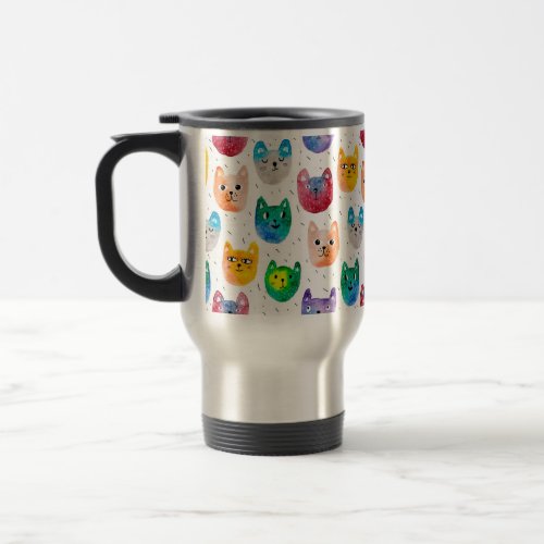 Watercolor cats and friends travel mug