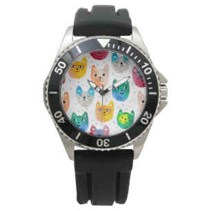 Watercolor cats and friends watch