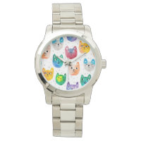 Watercolor cats and friends watch