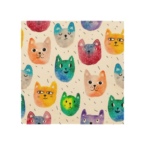 Watercolor cats and friends wood wall art