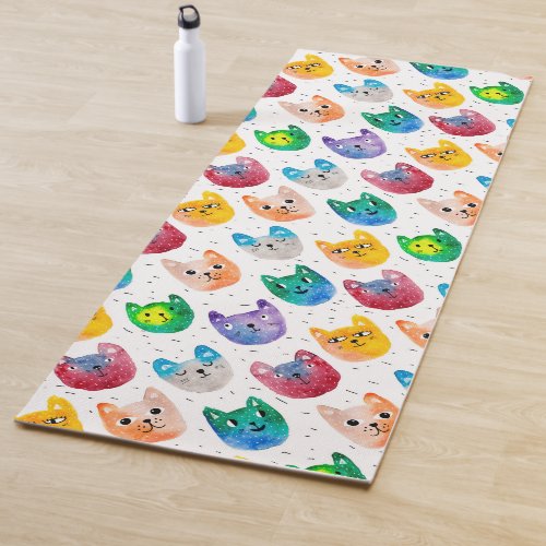 Watercolor cats and friends yoga mat