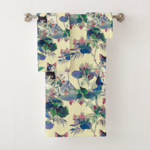 Watercolor Cats in a Garden Bath Towel Set