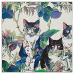 Watercolor Cats in a Garden Fabric