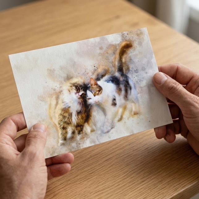 Watercolor Cats Nuzzling in Soft Abstract Art Postcard (Watercolor Cats Nuzzling in Soft Abstract Art. Postcard)